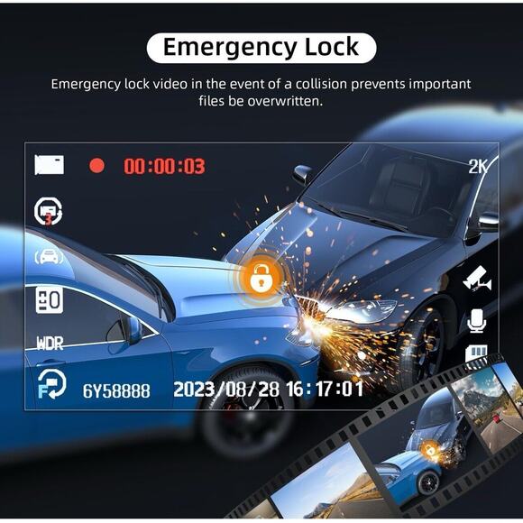 Dash Cam 2K Front 64 GB 1440P HD Camera, Night Vision 170° Wide Angle, Loop - 3” - Picture 5 of 14